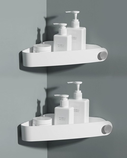 Duschablage Ohne Bohren 2 StüCk Ecke Badregal Kunststoff Weiß Shampoo Halterung-image