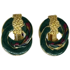 Vintage Enamel Clip-On Earrings, USA Green/Red/Blue/Gold 1" x 1.25"