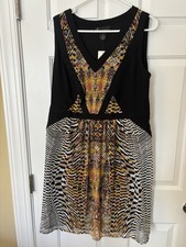 Lane Bryant Sheer Lined V Neck Multicolored Aztec Print Dress Size 14 Sleeveless