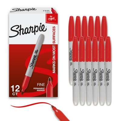 Sharpie Permanent Markers, Fine Tip, Red, 12 Count 12 (Pack of 1), Red 