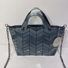 PATRIZIA LUCA Geometric Tiles Convertible Purse Hand Bag Blue Silver Italian NWT