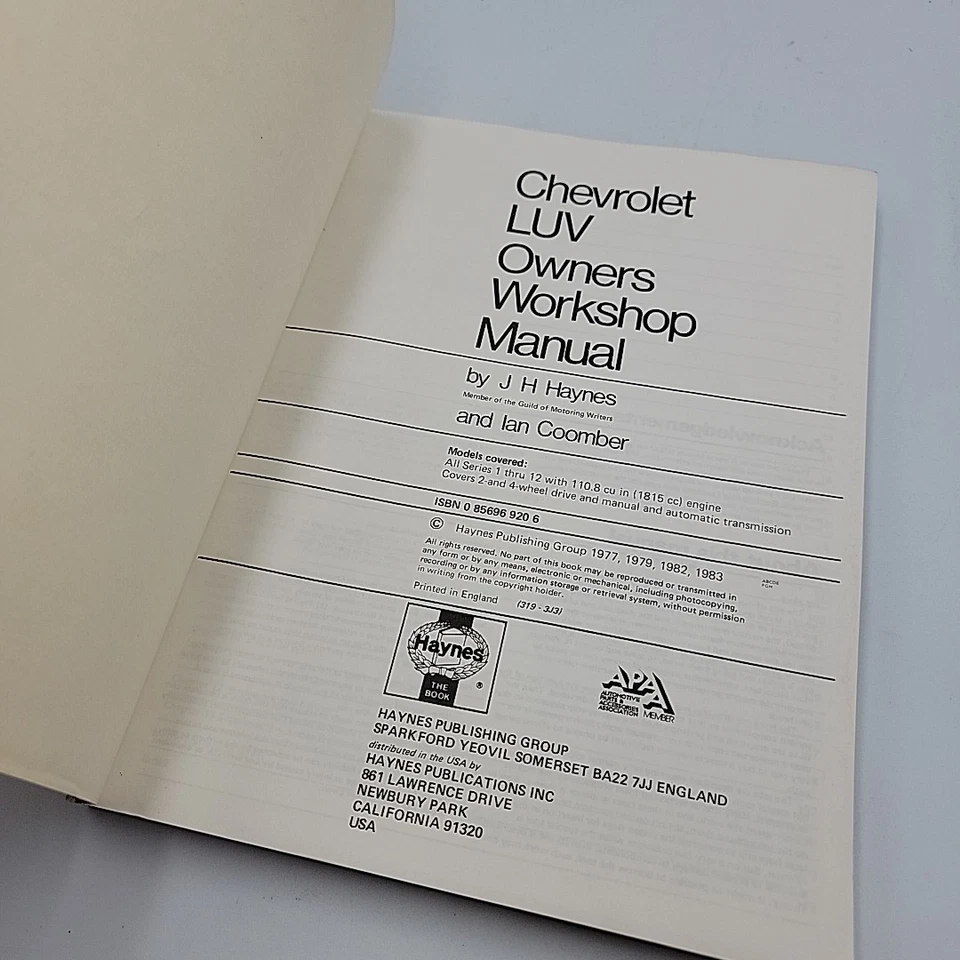Camioneta Haynes Chevrolet Luv 1972-1982 manual de taller del propietario 319 Chevy 2 y 4x4 Foto 3 de 4