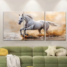 3pcs Elegant White Andalusian Horse Metal Print Ready to Hang Art