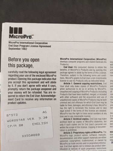 MicroPro 8" diskette for Wordstar and Mailmerge ver 3.30 - Photo 3/5