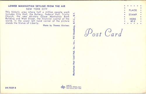 Horizonte del Bajo Manhattan de Air NYC postal sin publicar - Imagen 2 de 2