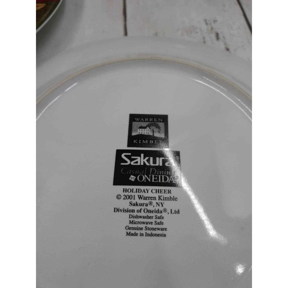 Holiday Cheer 4 platos de postre de Navidad Sakura Warren Kimble Bear Santa Rooster Foto 4 de 4