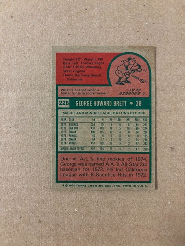 1975 Topps Mini Set-Break #228 George Brett Rookie NM - Picture 3 of 7