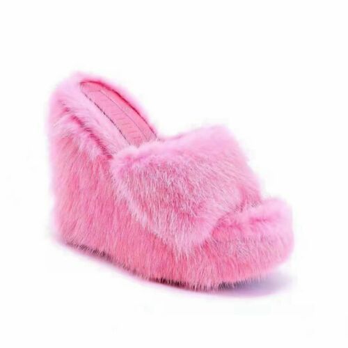 Mujer Verano Esponjosas Deslizantes Pantuflas Piel Sintética Cuña Plataforma Zapatos de playa Sandalias - Imagen 15 de 28