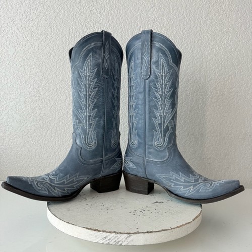 Lane LEXINGTON Womens Cowboy Boots 6.5 Washed Denim Blue Western Cowgirl Tall - Picture 8 of 12