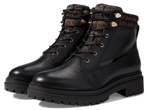 Mujer Michael Kors Turner Botín Cuero y Logo Negro Marrón Firma 7 M NUEVO