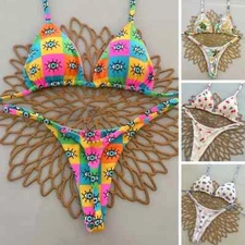 Womens Sexy Triangle Brazilian Bikini Printed Swimsuit String Thong Bathing Suit