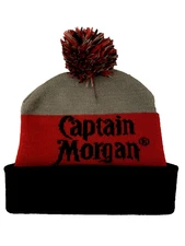 CAPTAIN MORGAN Rum Tri-Color Block Cuffed Knit Pom Beanie One Size