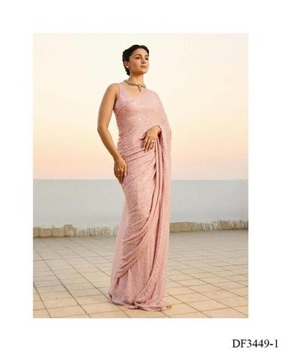 Camicetta indiana Saree Party Wear Wedding Designer Sari Bollywood etnica pakistana - Foto 4 di 7