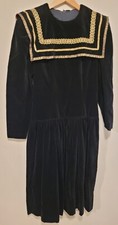 Vintage Jessica McClintok Black Velvet Gold Jacquard Dress Gunne Sax Size 11