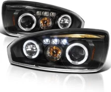 Black LED Projector Halo Headlights Compatible For 2004-2007 Chevy Malibu