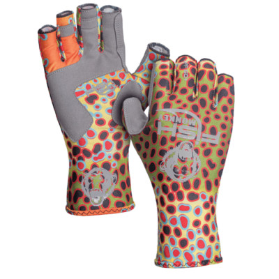Fish Monkey Fishing Sun Glove Half Finger Guide Glove Brown Trout MED UPF 50+