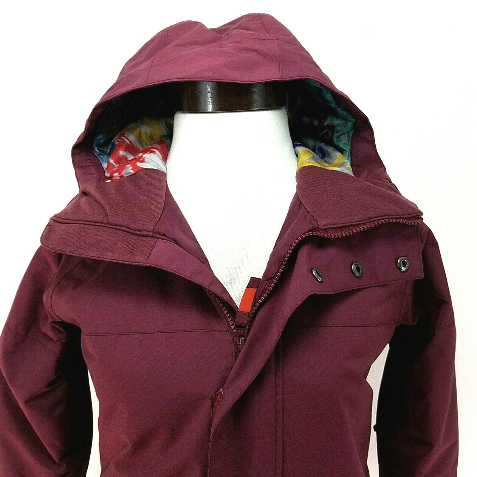 BURTON DryRide Hooded Ski Jacket Burgundy/Printed… - image 3