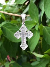 2 Ct Round Cut Moissanite Men's Cross Pendant 14K White Gold Plated