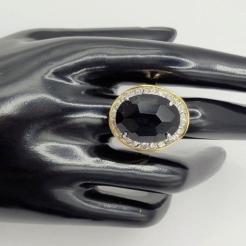 SETA Black Glass & Rhinestone Gold Tone Statement Cocktail Costume Ring Size 8 - Picture 5 of 23