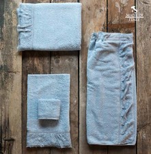 COPPIA ASCIUGAMANI SHABBY CHIC PIZZO COLLECTION BLANC MARICLO BLUE POUDRE