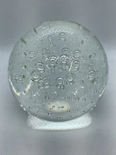 Vintage Paperweight Clear Art Glass Orb Sphere Controlled Bubbles Rare HTF