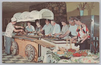 Gaylord Michigan~New Au Sable Ski Lodge Interior~Smorgasbord~Vintage Postcard