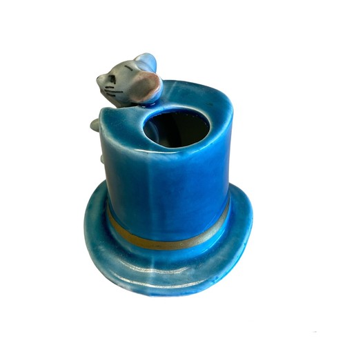 Vintage Mouse in Blue Top Hat Ceramic Toothpick Holder - Japan - Picture 3 of 8