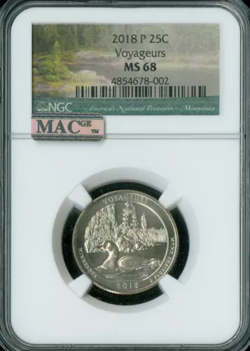 2018 P VOYAGEURS QUARTER NGC MS68 PQ MAC FINEST GRADE SPOTLESS  .