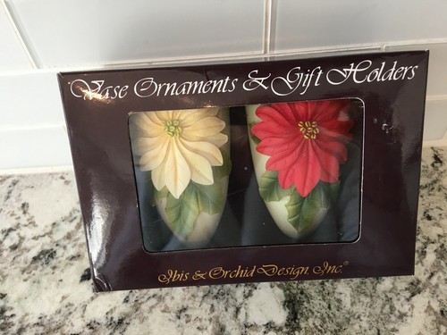 Ibis & Orchid Design Poinsettias Vase Ornaments Gift Holders Set of 2 - Picture 5 of 9
