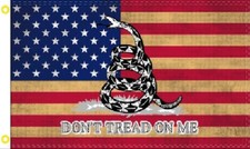 3X5 USA GADSDEN DON'T TREAD ON ME VINTAGE TEA STAINED FLAG BANNER W/ GROMMETS