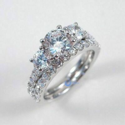 3.00Ct D/VVS1 Round Diamond 14k White Gold Finish Engagement Wedding Ring Set