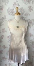 Light Pink Nude Satin Mini Lingerie Sleep Dress 90s Coquette Fairy Feminine Lace