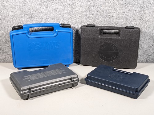Lot of 4 Hard Plastic Handgun Carrying Cases Sigarms Beretta (1 Lockable w/Lock)
