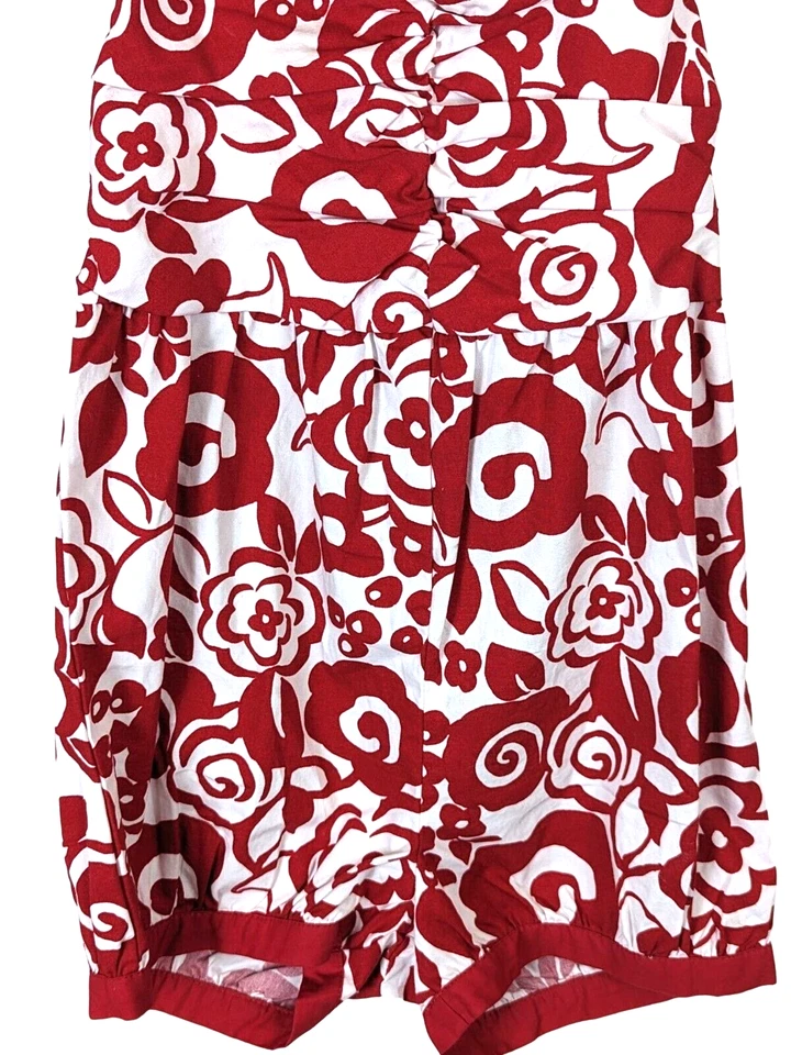 Gymboree Parisian Afternoon Red White Floral Ruche Shirred Romper Girls size 5 T - Image 3 of 4