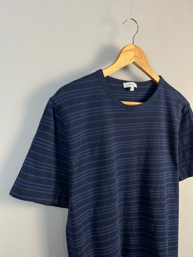 REISS Darras Cotton Men Navy Blue Striped Short Sleeve Tee Shirt Size L - Picture 2 of 9