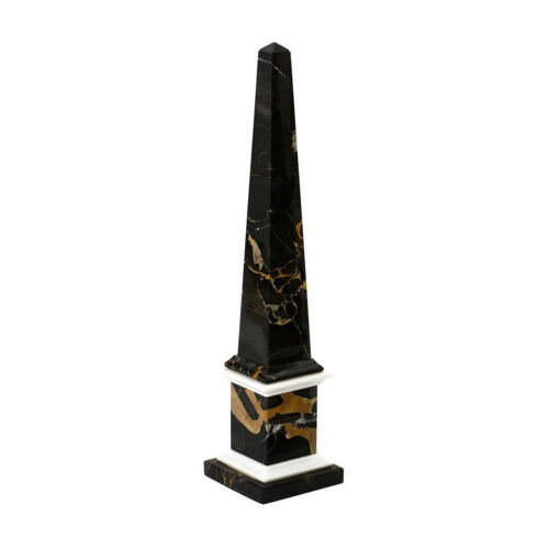 Obelisco Classico Marmo Nero Portoro e Bianco Carrara Scultura da Tavolo H 40CM - Photo 2 sur 2
