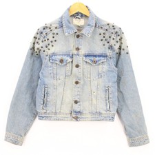 Pull & Bear Denim Jacket Women's Casual Blue Light Washed Button Front Small S
