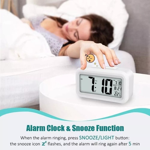 UK Digital Bedside LED Snooze Alarm Clock Time Temperature Day/Night Mode Clock - Picture 6 of 15