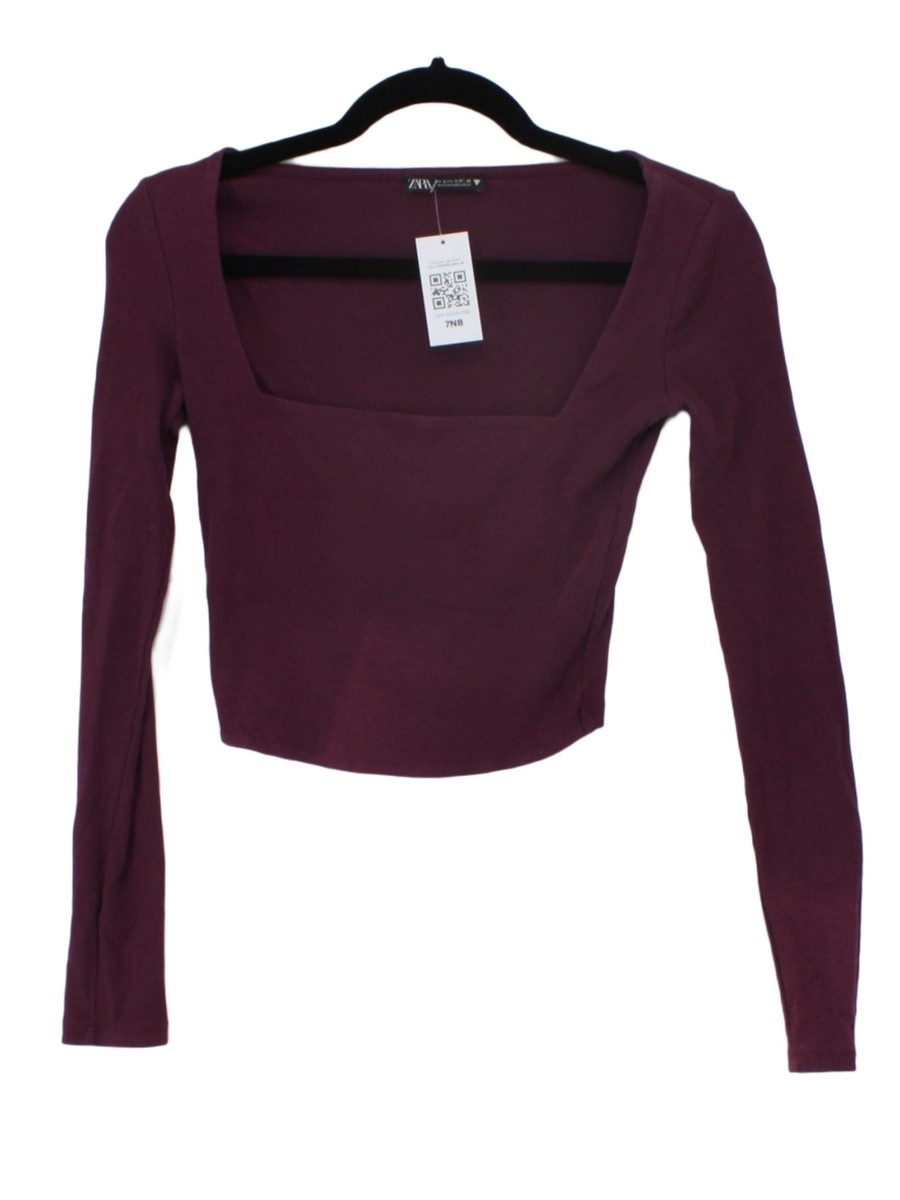 ⭐︎saran⭐︎ Zara Women's Top S Purple Cotton with Elastane Long Sleeve