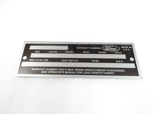 DATA PLATE FOR VINTAGE FORD TRUCK 1960'S #V277-8