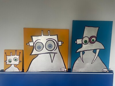 ''The Three Robots'' By Henry by Ryan Ward (Set Of 3) Original Acrylic on Canvas