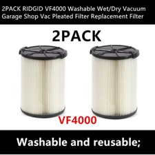 2 PACK VF4000 Washable Wet/Dry Vacuum Filter for RIDGID Shop Vac Pleated Filter