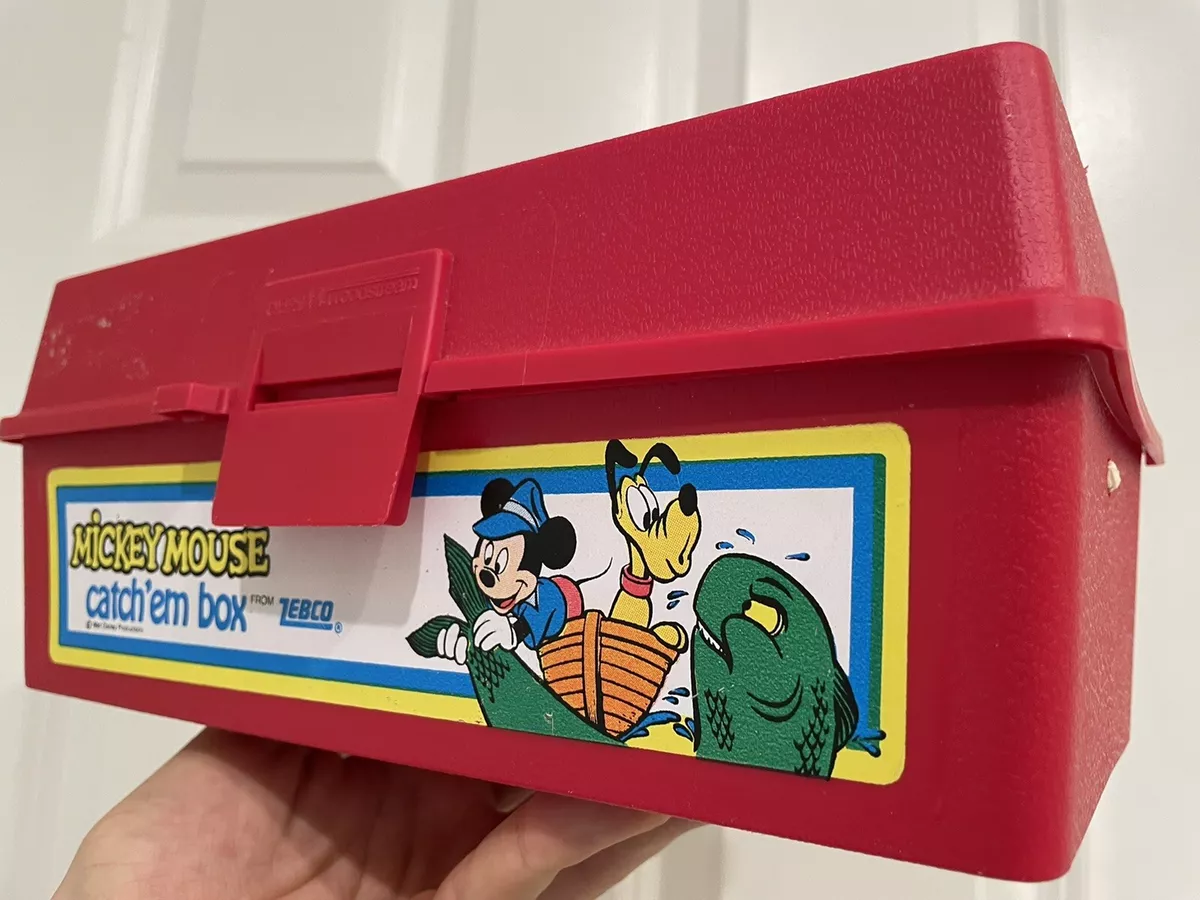 Vintage Red Mickey Mouse 12 Catch’ em Box Zebco Fishing Tackle Box