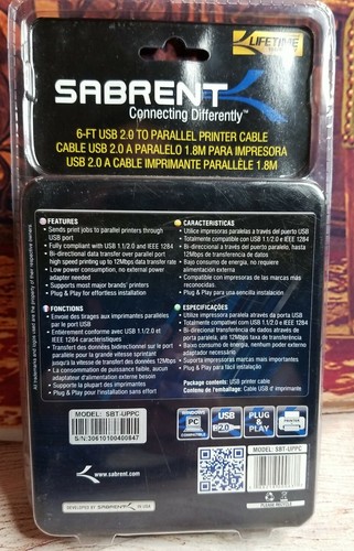 Sabrent 6ft usb 2.0 to parallel printer cable IN-BOX NEW! Sealed - Picture 2 of 2