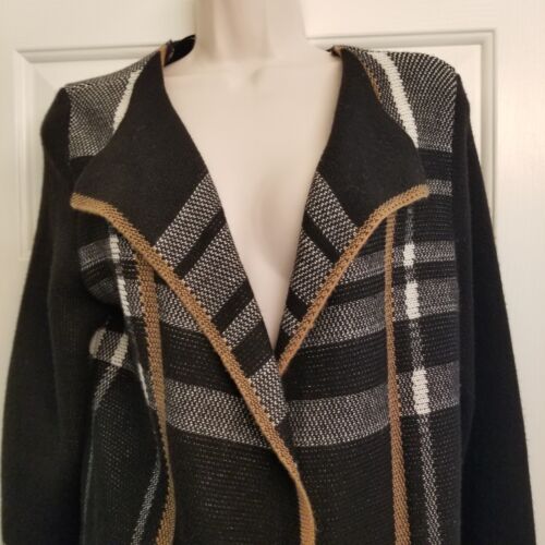 Maglione cardigan Charter Club Block nero marrone maglia lungo stile aperto TG M - Foto 3 di 12
