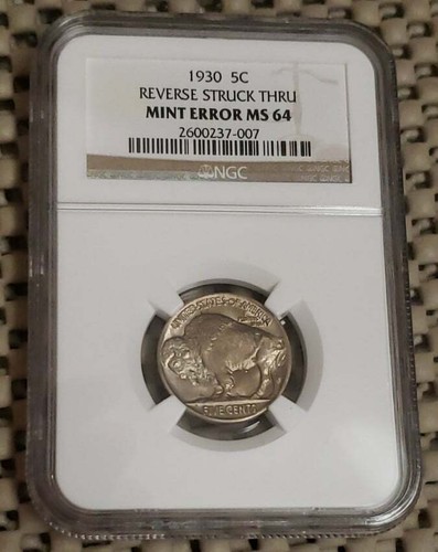 1930 Buffalo nickel NGC MS64 MINT ERROR Struck Thru Coin - Picture 1 of 3