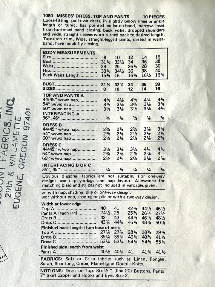 Vogue Americana Designer Pattern 1060 Anne Klein Size 10 Dress Top Pants Cut - Image 3 of 4