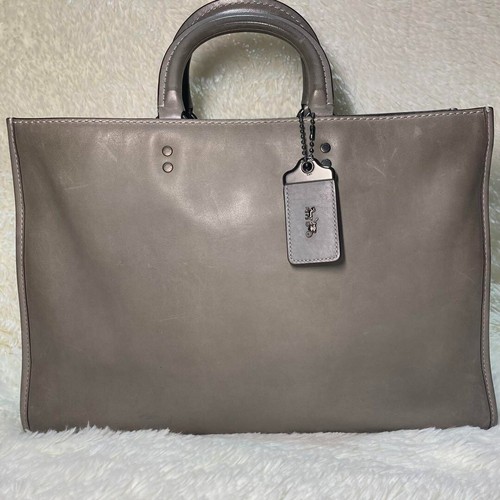 Coach business bag briefcase leather Gray 11647 Used lining red zipper pocket - Picture 2 of 18