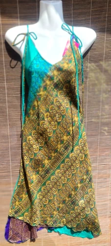 Dress silk silk dress sundress free hippie colorful ethno M L maxi long sari