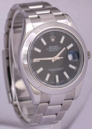 MINT Rolex DateJust II 41mm BLACK Stainless Steel Smooth Oyster 116300 Watch - Picture 4 of 8